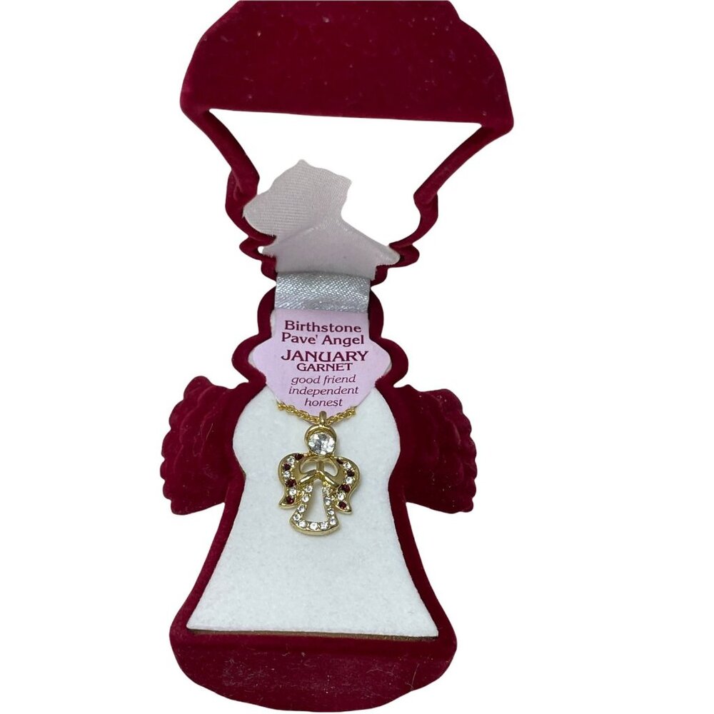 Avon Birthday Pave Angel Necklace-January Garnet-NOS